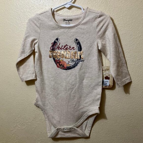 NWT Wrangler Baby Girl Beige 'Western Sweetheart' Long Sleeve Bodysuit 24 Month - Picture 1 of 5